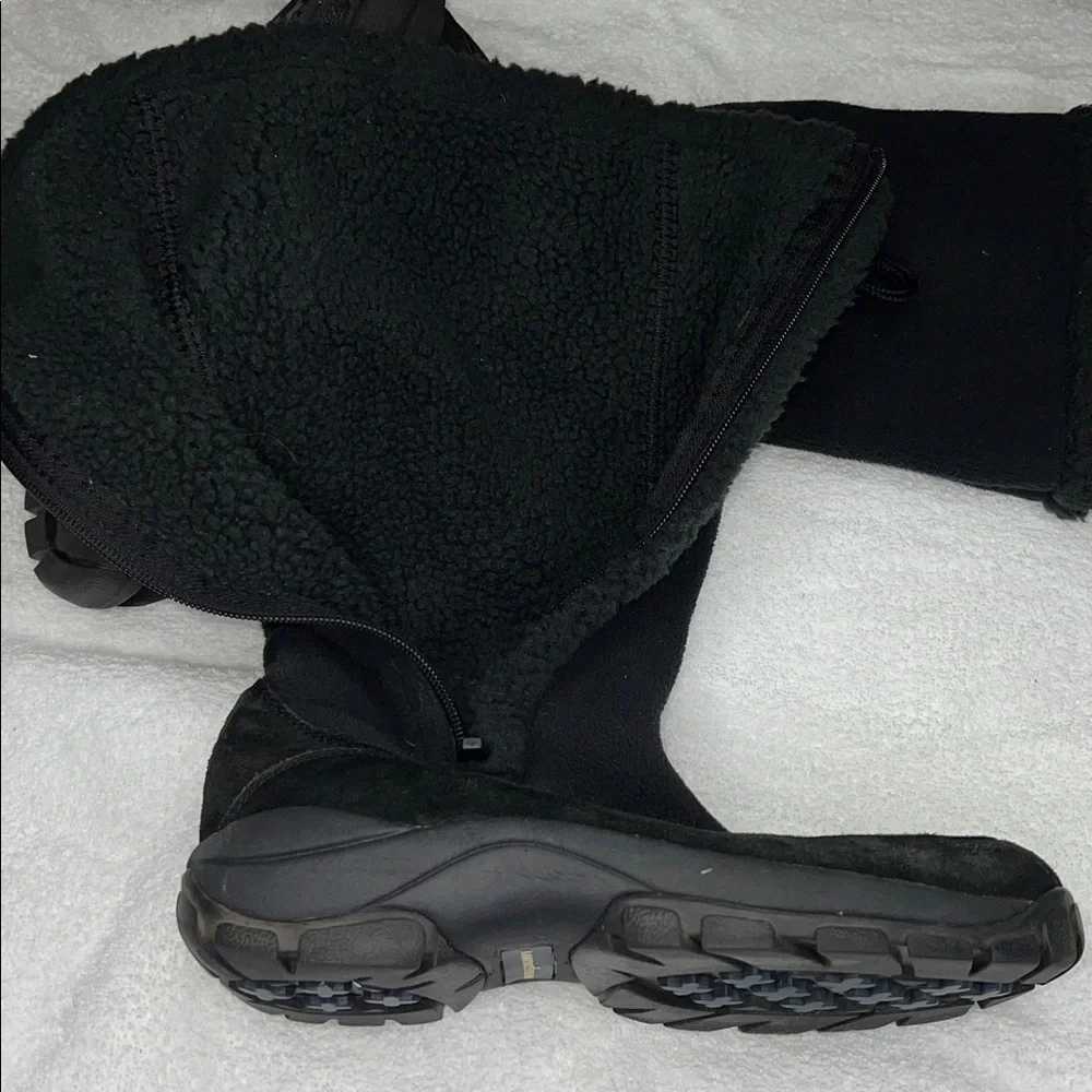 LANDS END 8 Black Suede Fur Lined Zip Below Knee Winter Waterproof Boots